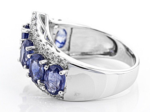 4.50ctw Oval Mahaleo® Blue Sapphire With .42ctw Round White Zircon Sterling Silver Chevron Ring - Size 5