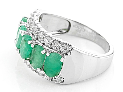 1.90ctw Oval Sakota Emerald With .70ctw Round White Zircon Rhodium Over Silver 5-Stone Band Ring - Size 6