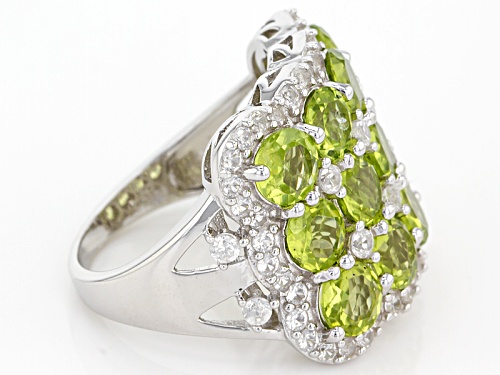7.25ctw Round Peridot With 1.40ctw Round White Zircon Sterling Silver Ring - Size 5