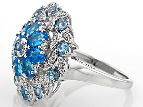 2.10ctw Neon Apatite With 1.53ctw Swiss Blue Topaz And .51ctw White Topaz Sterling Silver Ring - Size 5
