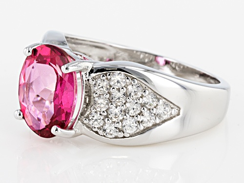 3.00ct Oval Pink Danburite With 1.17ctw Round White Zircon Sterling Silver Ring - Size 7