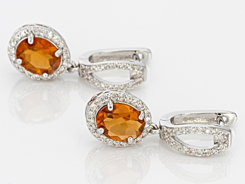 4.40ctw Red Hessonite With 1.12ctw  White Zircon Rhodium Over Sterling Silver Dangle Earrings