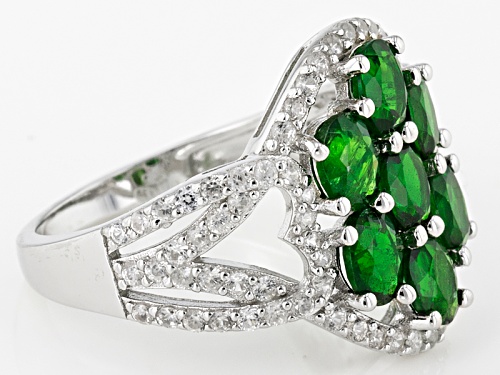 2.65ctw Oval Russian Chrome Diopside With 1.10ctw Round White  Zircon Sterling Silver Cluster Ring - Size 11