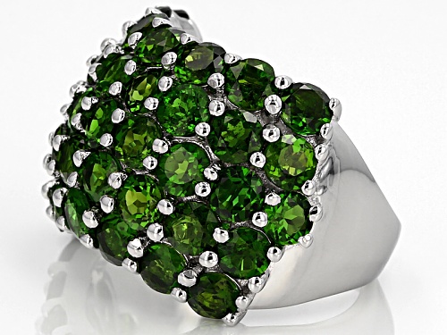 7.15ctw Round Green Russian Chrome Diopside Rhodium Over Sterling Silver Cluster Ring - Size 5