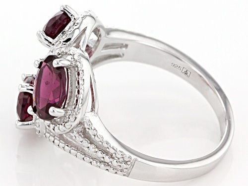 3.00ctw Oval Raspberry Color Rhodolite Sterling Silver Three-Stone Ring - Size 12