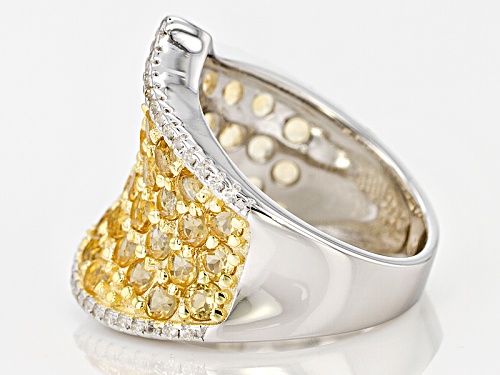 2.70ctw Round Brazilian Citrine With .45ctw Round White Zircon Sterling Silver Band Ring - Size 5