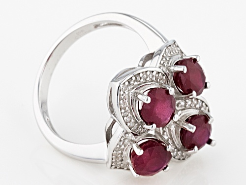 3.65ctw Oval Mahaleo® Ruby With .50ctw Round White Zircon Sterling Silver 4-Stone Ring - Size 11