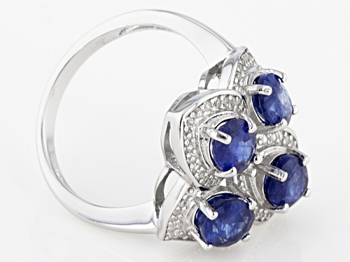 3.85ctw Oval Mahaleo® Blue Sapphire With .50ctw Round White Zircon Sterling Silver 4-Stone Ring - Size 11