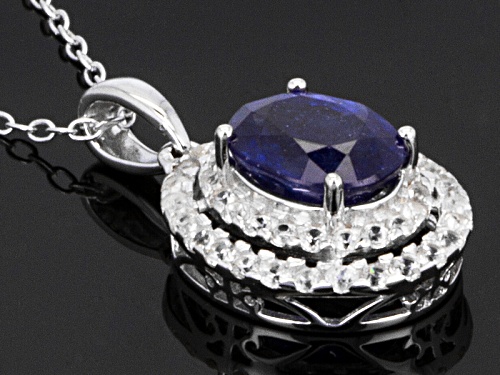 2.50ct Mahaleo® Blue Sapphire And .90ctw White Zircon Rhodium Over Silver Pendant With Chain