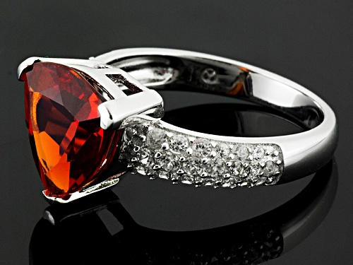4.50ct Trillion Lab Created Padparadscha Sapphire And .65ctw Round White Zircon Sterling Silver Ring - Size 11
