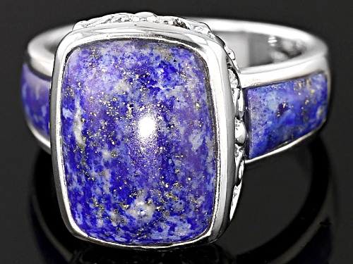 Rectangular Cushion Cabochon Lapis Sterling Silver Ring - Size 5