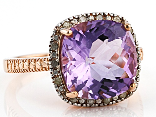 6.00ct Square Cushion Amethyst With .10ctw Round White Diamonds 18k Rose Gold Over Silver Ring - Size 8