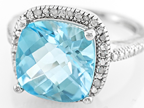 7.50ct Square Cushion Blue Topaz With .10ctw Round White Diamond Rhodium Over Sterling Silver Ring - Size 9