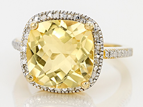 5.60ct Square Cushion Citrine With .10ctw Round White Diamonds 18k Yellow Gold Over Silver Ring - Size 8