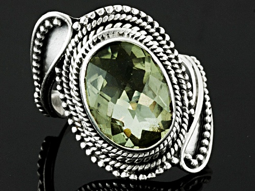 6.00ct Oval Prasiolite Sterling Silver Ring - Size 5