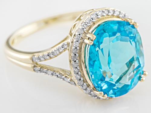 5.40ct Oval Swiss Blue Topaz With .20ctw Round White Diamonds 10k Yellow Gold Ring - Size 10