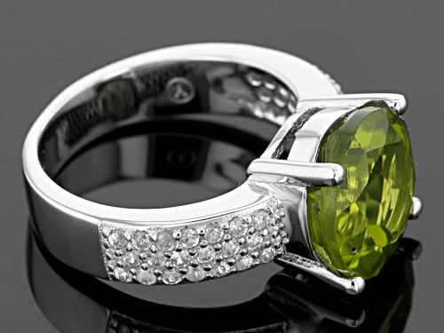 3.75ct Round Manchurian Peridot™ With .70ctw Round White Zircon Sterling Silver Ring - Size 10