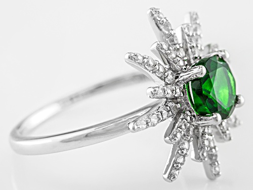 .85ct Round Chrome Diopside And .50ctw Round White Zircon Rhodium Over Sterling Silver Ring - Size 9