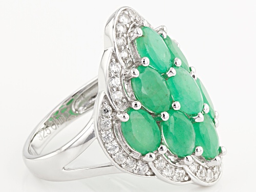 3.87ctw Oval Sakota Emerald And .15ctw Round White Zircon Rhodium Over Sterling Silver Ring - Size 9