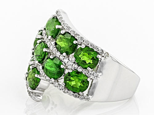 5.75ctw Oval Russian Chrome Diopside And .48ctw Round White Zircon Sterling Silver Ring - Size 5
