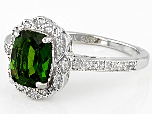 1.25ct Rectangular Cushion Chrome Diopside & .25ctw White Zircon Rhodium Over Silver Ring - Size 9