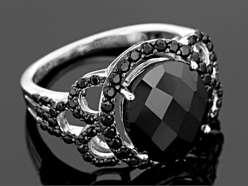 6.50ctw Oval And Round Black Spinel Sterling Silver Ring - Size 5