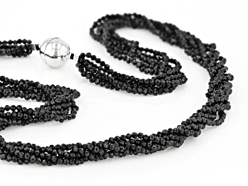 90.00ctw Round Black Spinel Rhodium Over Sterling Silver Bead Necklace - Size 18