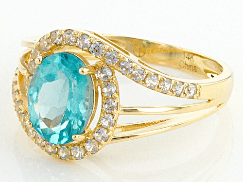 1.40ct Oval Blue Apatite And .54ctw Round White Zircon 14k Yellow Gold Ring - Size 12