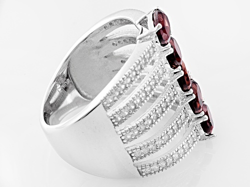 2.75ctw Oval Red Zircon And .70ctw Round White Zircon Sterling Silver Ring - Size 5
