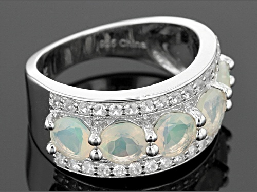 1.50ctw Round Ethiopian Opal And .72ctw Round White Zircon Sterling Silver 5-Stone Ring - Size 12