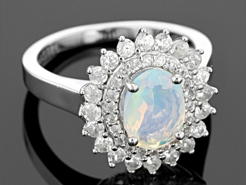.95ct Oval Ethiopian Opal And 1.85ctw Round White Zircon Sterling Silver Ring - Size 12