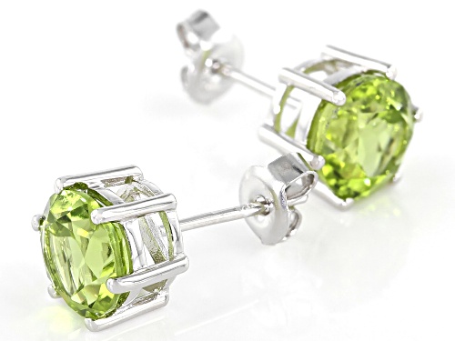 3.66ctw Round Manchurian Peridot(TM) Rhodium Over Sterling Silver Stud Earrings