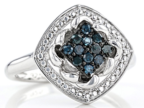 0.25ctw Round Blue Diamond Rhodium Over Sterling Silver Ring - Size 8