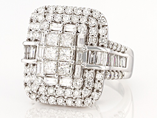 3.03ctw Round, Baguette, & Princess Cut White Diamond 14K White Gold Ring - Size 7