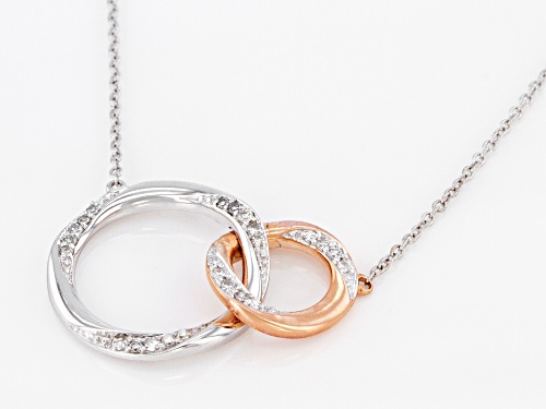 0.17ctw Round White Diamond 10K White & Rose Gold Convertible Interlocking Circle Necklace - Size 18