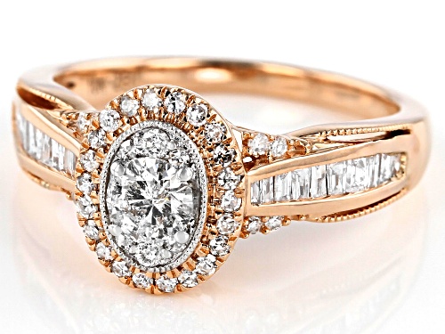 0.75ctw Round And Baguette White Diamond 10K Rose Gold Promise Ring - Size 7