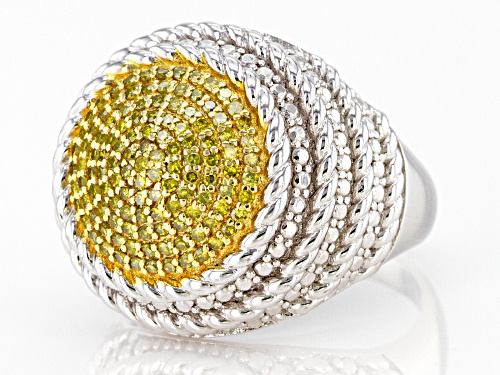 .50ctw Round Yellow Diamond Rhodium Over Sterling Silver Dome Ring - Size 9
