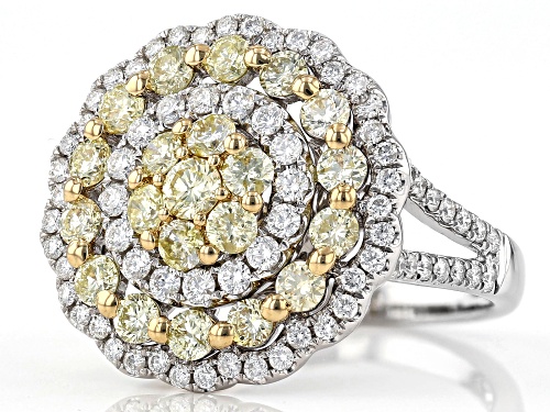 2.00ctw Round Natural Yellow & White Diamond 14K White Gold Ring - Size 7