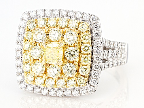 2.30ctw Cushion Cut Natural Yellow & Round Natural Yellow & White Diamond 14K White Gold Ring - Size 6.5