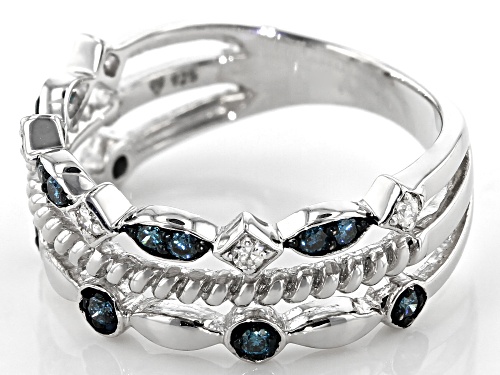 0.25ctw Round Blue And White Diamond Rhodium Over Sterling Silver Band Ring - Size 7