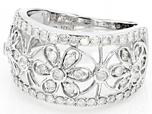1.00ctw Round White Diamond 10k White Gold Open Design Band Ring - Size 5