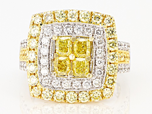 2.50ctw Cushion Cut & Round Natural Yellow & White Diamond 14K Two-Tone Gold Ring - Size 7.5
