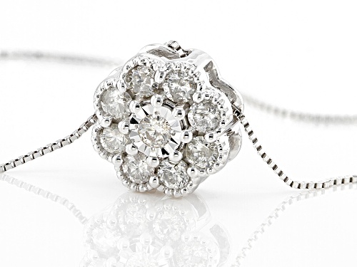 0.50ctw Round White Diamond 10k White Gold Cluster Slide Pendant With Box Chain