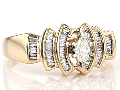 0.37ctw Marquise & Baguette White Diamond 10K Yellow Gold Ring - Size 6
