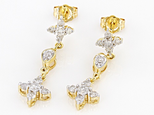 0.75ctw Round White Diamond 14K Yellow Gold Cross Dangle Earrings