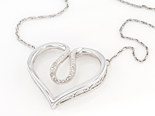 Round White Diamond Accent Rhodium Over Sterling Silver Heart Necklace - Size 20