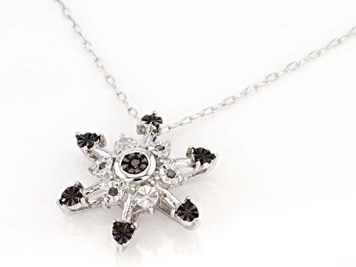Round Black And White Diamond Accent Rhodium Over Sterling Silver Pendant With Cable Chain