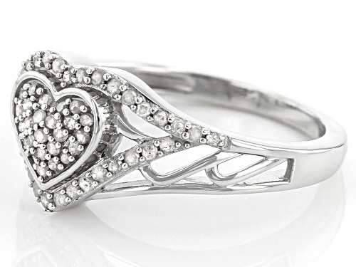 0.33ctw Round White Diamond Rhodium Over Sterling Silver Heart Cluster Ring - Size 6