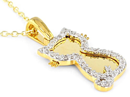 0.10ctw Round White Diamond 10K Yellow Gold Cat Pendant With Adjustable Cable Chain