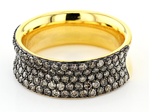 1.29ctw Round Champagne Diamond 14k Yellow Gold Over Sterling Silver Wide Band Ring - Size 5